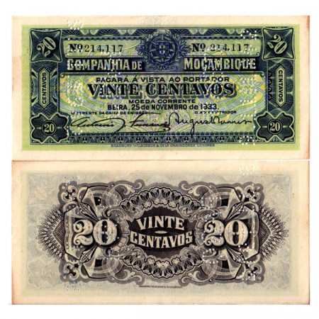 1933 * Billet Mozambique 20 Centavos "Companhía de Moçambique" (pR29) NEUF