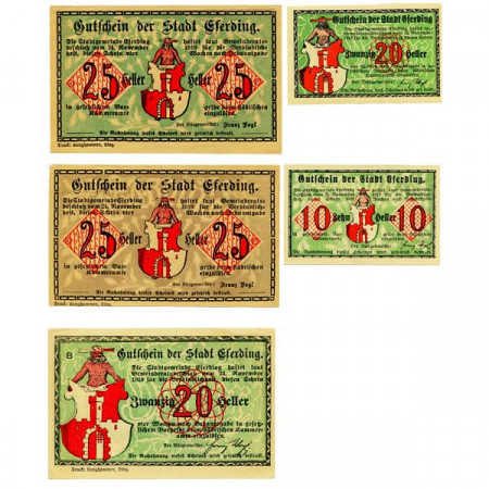 1919 * Lot 5 Notgeld Autriche 10 . 20 . 25 Heller "Haute-Autriche - Eferding" (M 152)