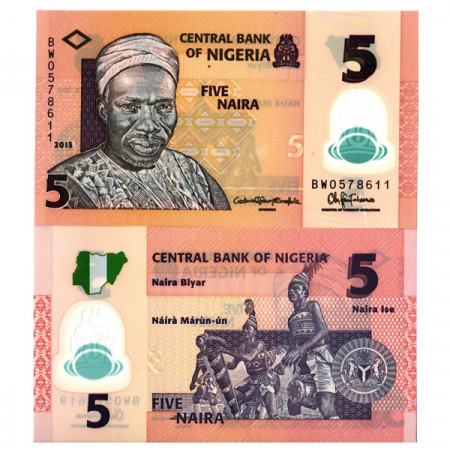 2015 * Billet Polymère Nigeria 5 Naira "Alhaji Sir Abubakar" (p38f) NEUF