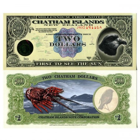 1999 A * Billet Polymère Nouvelle-Zélande 2 Dollars "Chatham Islands" NEUF