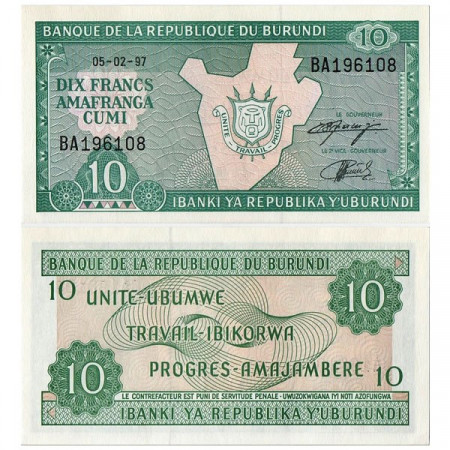 1997-2003 * Billet Burundi 10 Francs "Map" (p33d) NEUF