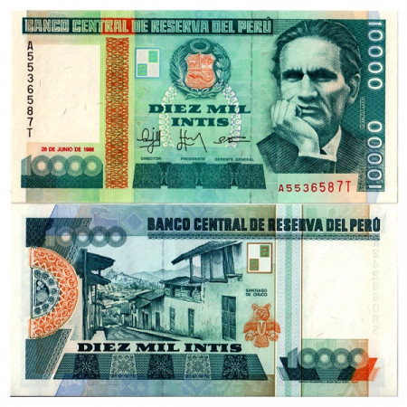 1988 * Billet Pérou 10.000 Intis "César Vallejo - IPZS" (p140) NEUF