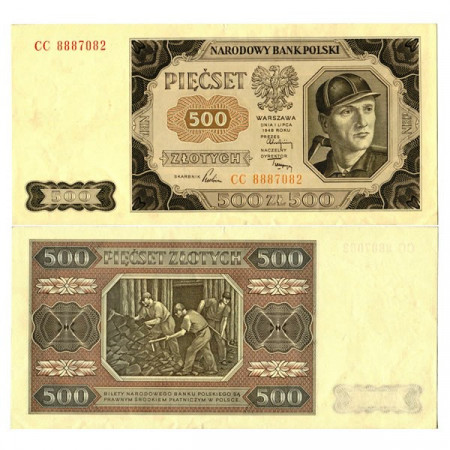 1948 * Billet Pologne 500 Zlotych "Mine Workers" (p140) prNEUF