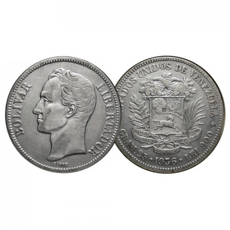 1936 (p) * Gram 25 (5 Bolivares) Argent Venezuela "Simón Bolívar" (Y 24.2) TTB+