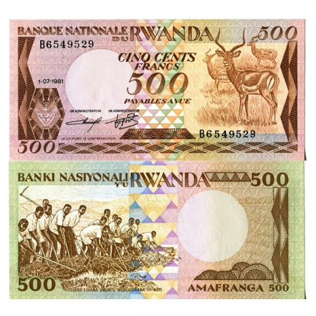 1981 * Billet Rwanda 500 Francs "Impalas" (p16a) NEUF