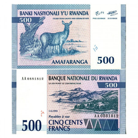 1994 * Billet Rwanda 500 Francs "Waterbuck" (p23a) NEUF