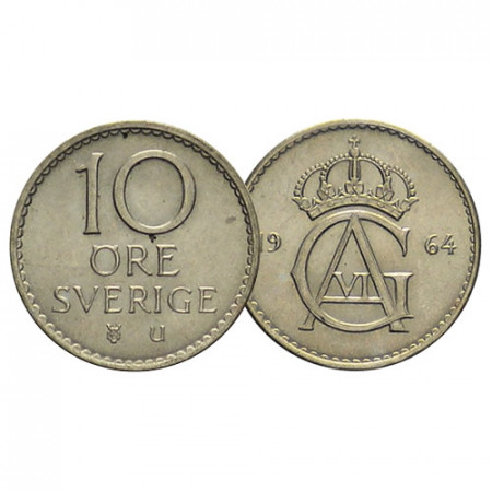 1962-73 * 10 Ore Argent Suède "Gustave VI Adolphe - Crowned Monogram" (KM 835) TTB