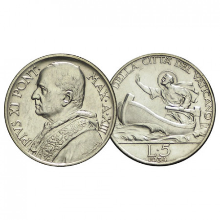 1934 XIII * 5 Lire Argent Vatican "Pie XI - Saint-Pierre" (KM 7) SUP