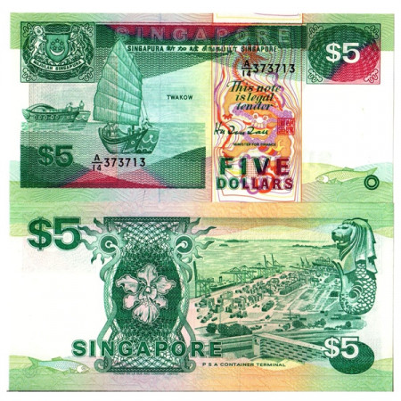 ND (1989) * Billet Singapour 5 Dollars "Ships - Twakow" (p19) NEUF