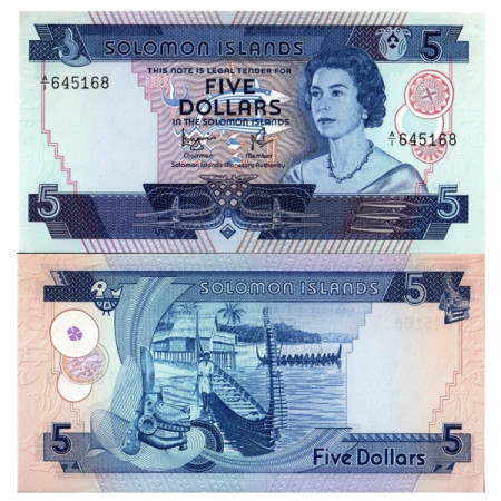 ND (1977) * Billet Îles Salomon 5 Dollars "Elizabeth II" (p6b) NEUF