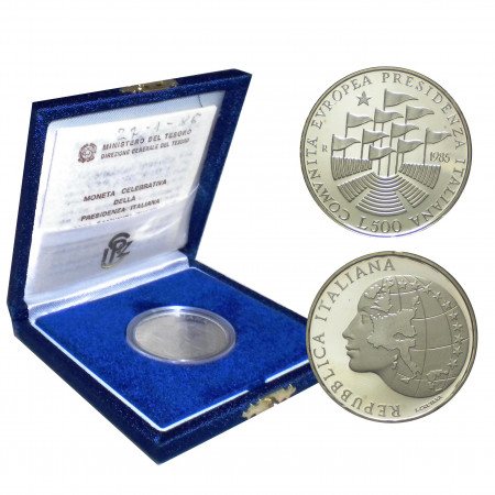 1985 * 500 Lire Argent Italie "Présidence Italienne CEE" (KM 115) BE