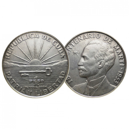 1953 * 1 Peso Argent Cuba "100ème Anniversaire de José Martí" (KM 29) prSUP