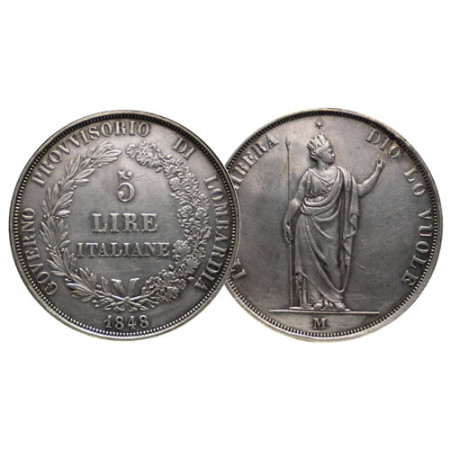 1848 M * 5 Lire Argent Italie - Lombardo-Vénitien "Gouvernement Provisoire de Milan" (C 22.1) TTB