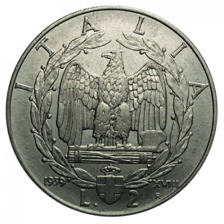 1939 XVIII * 2 Lire Italie Royaume "Victor-Emmanuel III - Impero" Antimagnétique (KM 78a) moy.TTB