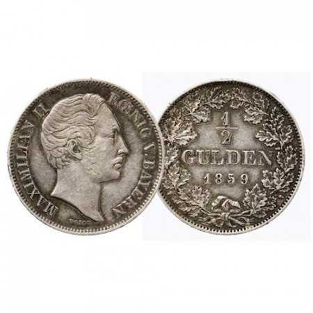 1859 * Half 1/2 Gulden Argent États Allemands "Bavière - Maximilien II" (KM 825) TTB+