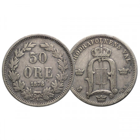 1878 EB * 50 Ore Suède "Oscar II - King's Monogram" (KM 740) TTB