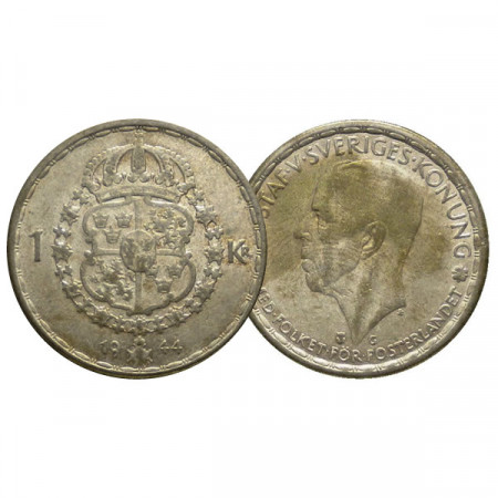 1944 G * 1 Krona Argent Suède "Gustave V - Armoiries" (KM 814) SUP