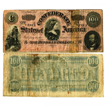 1864 * Billet États Confédérés d'Amérique 100 Dollars "Richmond" (p71) B