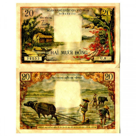 ND (1956) * Billet Viêt Nam du Sud 20 Dong "Fieldwork - Buffalo" (p4a) prNEUF