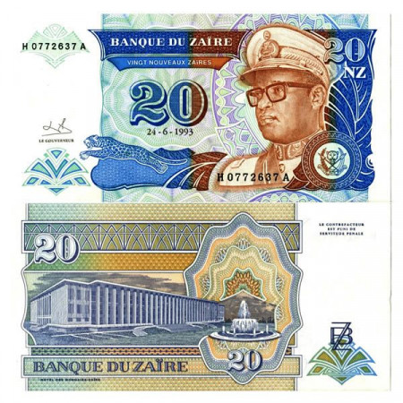 1993 * Billet Zaire 20 Nouveaux Zaires "Mobutu Sese Seko - HdMZ" (p56) NEUF