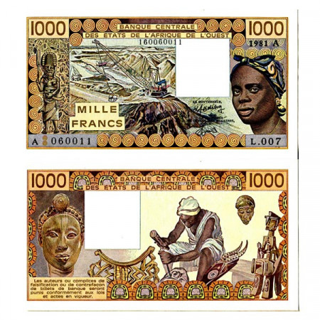 1981 A * Billet États Afrique de l'Ouest "Côte d'Ivoire" 1000 Francs "Mining" (p107Ac) NEUF