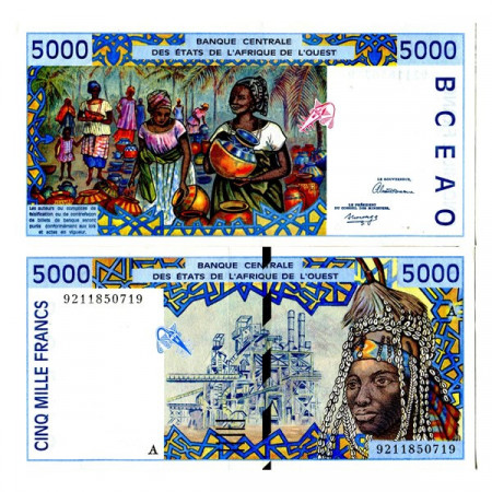 1992 A * Billet États Afrique de l'Ouest "Côte d'Ivoire" 5000 Francs "Smelting Plant" (p113Aa) prNEUF