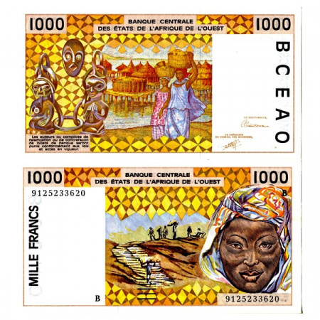 1991 B * Billet États Afrique de l'Ouest "Bénin" 1000 Francs "Peanuts Hauling" (p211Ba) NEUF