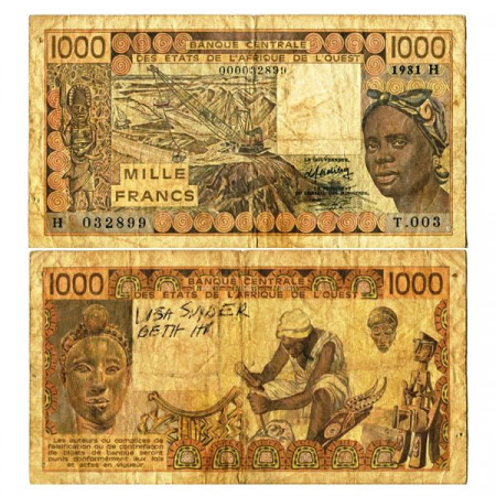 1981 H * Billet États Afrique de l'Ouest "Niger" 1000 Francs "Mining" (p607Hb) TB