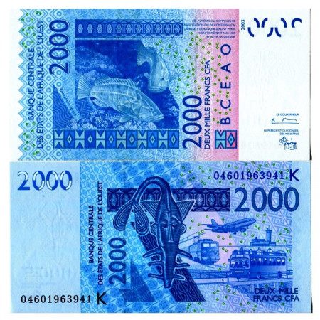 2003 (2004) K * Billet États Afrique de l'Ouest "Sénégal" 2000 Francs "Groupers" (p716Kb) NEUF