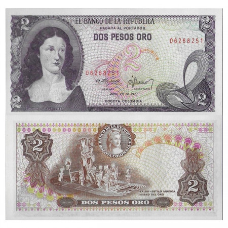 1977 * Billet Colombie 2 Pesos Oro "Policarpa Salavarrieta" (p413b) NEUF