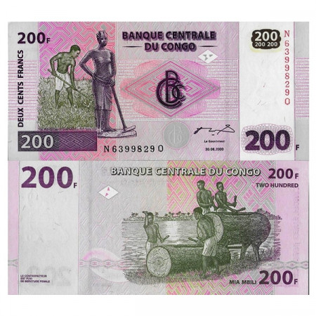 2000 * Billet Congo République Démocratique 200 Francs "Fieldwork - HdMZ" (p95A) NEUF