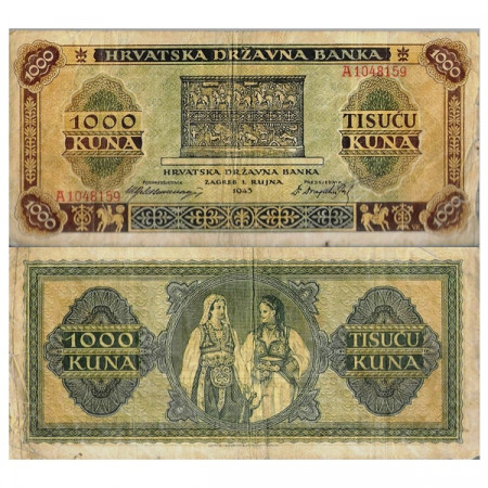 1943 * Billet Croatie 1000 Kuna "État Indépendant" (p12) TB+