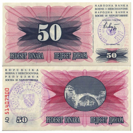 1992 * Billet Bosnie-Herzégovine 50 Dinara "Zepce" (p12x2) NEUF