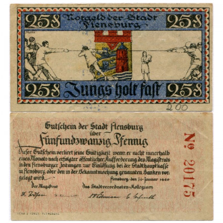 1920 * Notgeld Allemagne 25 Pfennig "Schleswig-Holstein - Flensburg" (369.3)