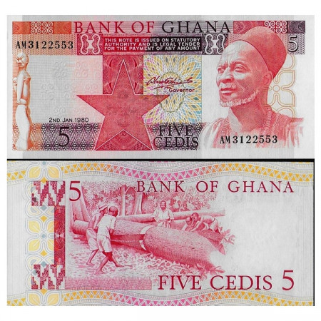 1980 * Billet Ghana 5 Cedis "Logging" (p19b) NEUF