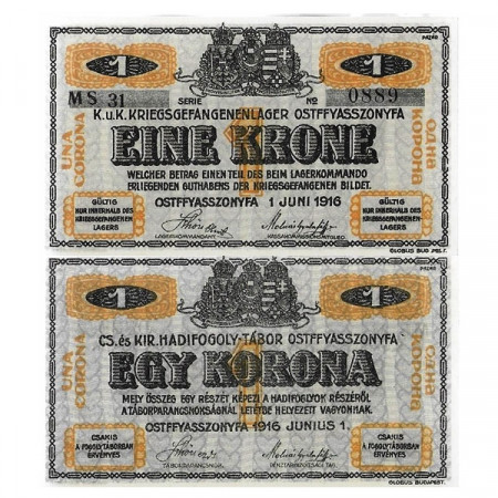 1916 * Billet Autriche Empire Austro-Hongrois 1 Krone/Korona "Ostffyasszonyfa - Camp de Prisonniers" (c1433) NEUF