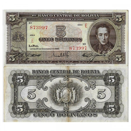 L.1945 * Billet Bolivia 5 Bolivianos "Simón Bolívar" (p138a) SUP