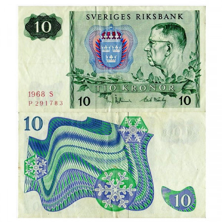 1968 * Billet Suède 10 Kronor “Kg Gustaf VI Adolf” (p52b) TTB