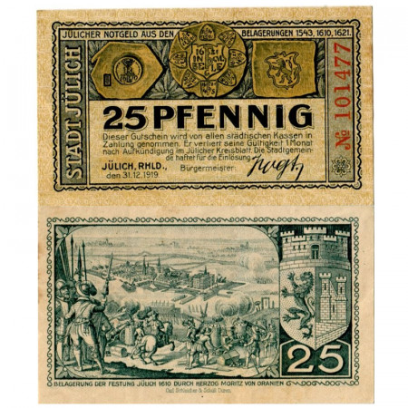 1919 * Notgeld Allemagne 25 Pfennig "Rhénanie-du-Nord – Westphalie - Julich" (J 10.3)