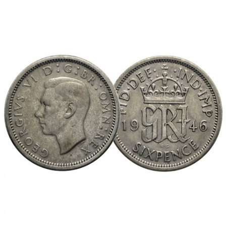 1946 * Six 6 Pence Argent Grande-Bretagne "George VI - Crowned Monogram" (KM 852) TTB+