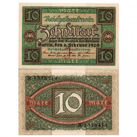 1920 * Billet Allemagne Weimar 10 Mark "Reichsbanknote" (p67a) NEUF