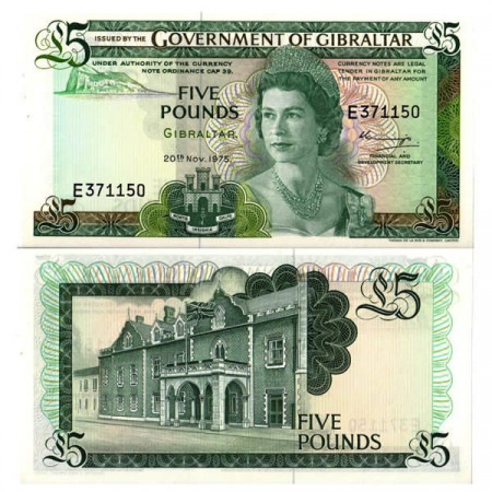 1975 * Billet Gibraltar 5 Pounds "Elizabeth II" (p21a) NEUF