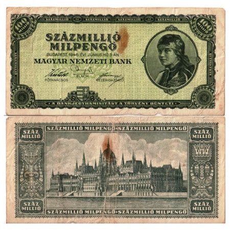 1946 * Billet Hongrie 100 Millions - 100.000.000 Milpengo "Inflation" (p130) TTB