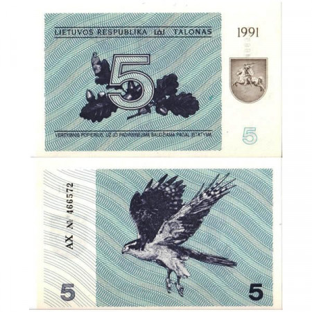 1991 * Billet Lituanie 5 Talonas "Osprey" (p34b) NEUF