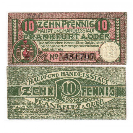 1920 * Notgeld Allemagne 10 Pfennig "Brandebourg (Pologne) – Frankfurt a.d. Oder" (F17.4)