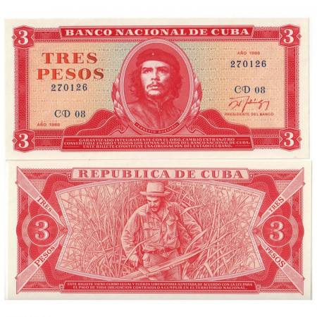 1988 * Billet Cuba 3 Pesos "Che Guevara" (p107b) NEUF