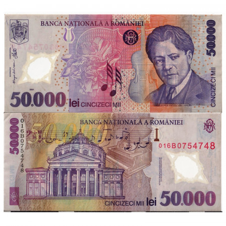 2001 * Billet Polymère Roumanie 50.000 Lei "George Enescu" (p113a) TTB+