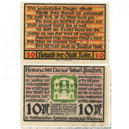 1921 * Notgeld Allemagne 10 Pfennig "Thuringia - Roda" (1127)