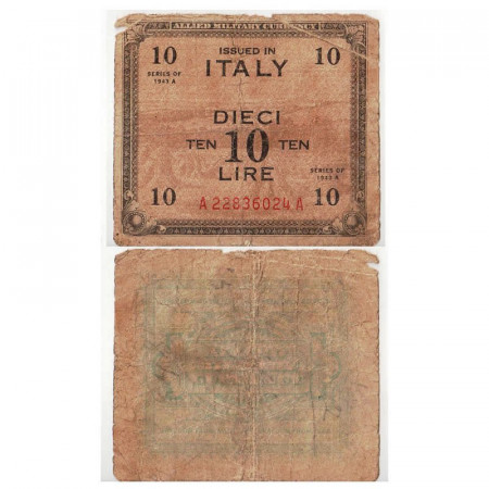 1943 A * Billet Italie 10 AM Lire "Occupation Américaine – Bilingue" (A1153 pM19a) B