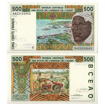 1994 C * Billet États Afrique de l'Ouest "Burkina Faso" 500 Francs "Tractor" (p310Cd) NEUF